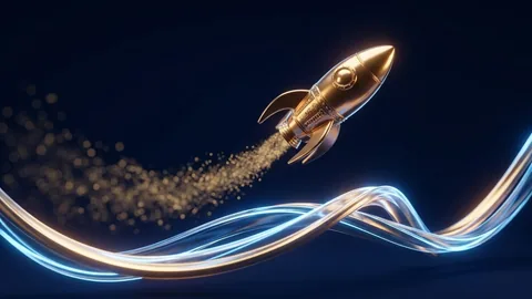 Juego crash Despegue Dorado: cohete dorado sobre una curva de multiplicador